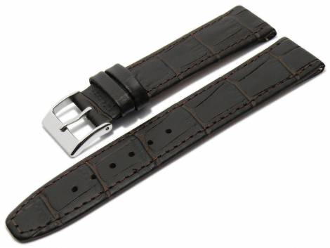 Watch strap 18mm clip lug attachment dark brown leather alligator grain stitched (width of buckle 16 mm) - Bild vergr��ern 