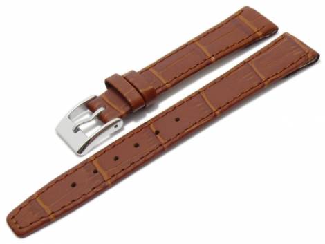 Watch strap 14mm clip lug attachment light brown leather alligator grain stitched (width of buckle 12 mm) - Bild vergr��ern 