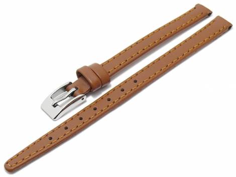 Basic watch strap XL 08mm light brown leather smooth matt stitched (width of buckle 08 mm) - Bild vergr��ern 