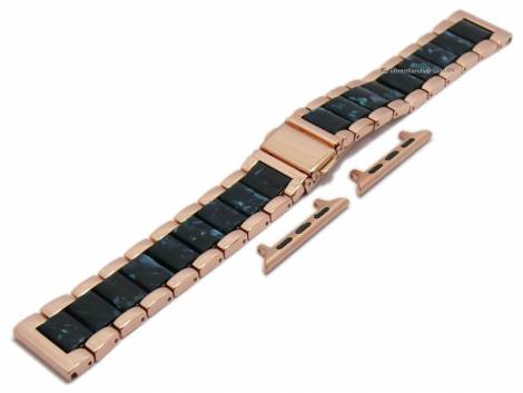 Watch strap 22mm ros golden/dark blue stainless steel/resin polished incl. APPLE adapter 42/44/45 mm - Bild vergrern 