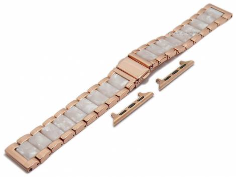 Watch strap 22mm ros golden/white stainless steel/resin polished incl. APPLE adapter 42/44/45 mm - Bild vergrern 