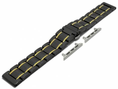 Watch strap 22mm black/golden ceramic/stainless steel polished incl. APPLE adapter 42/44/45 mm - Bild vergr��ern 
