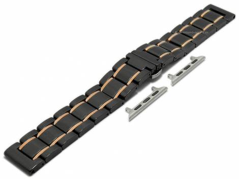 Watch strap 22mm black/ros� golden ceramic/stainless steel polished incl. APPLE adapter 42/44/45 mm - Bild vergr��ern 