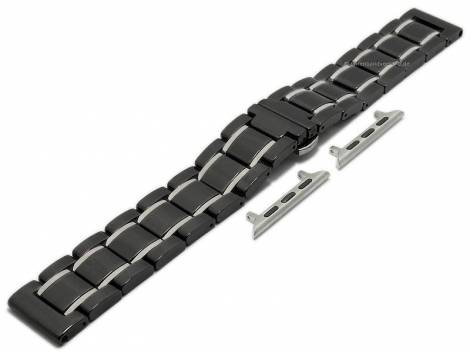 Watch strap 22mm black/silver ceramic/stainless steel polished incl. APPLE adapter 42/44/45 mm - Bild vergr��ern 