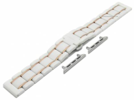 Watch strap 20mm white/ros� golden ceramic/stainless steel polished incl. APPLE adapter 38/40/41 mm - Bild vergr��ern 