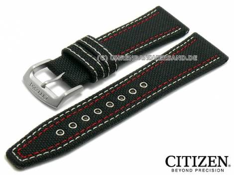 Watch strap original replacement CITIZEN 22mm black textile white red double stitching for BU2030-17E etc. - Bild vergr��ern 