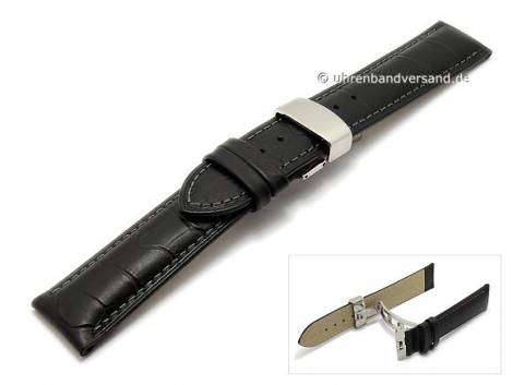 Watch strap 18mm black alligator grain clasp silver by Condor (width of buckle 16 mm) - Bild vergr��ern 