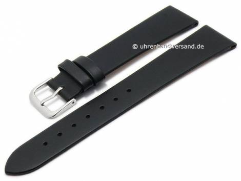 Watch strap 20mm black leather smooth without stitching (width of buckle 16 mm) - Bild vergr��ern 