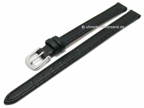 Watch strap 08mm black leather smooth stitched (width of buckle 08 mm) - Bild vergr��ern 
