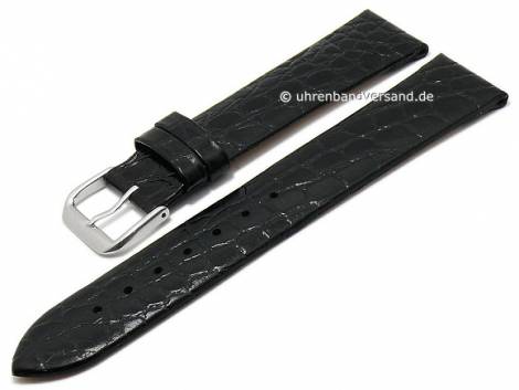 Watch strap 20mm black leather croco grain matt (width of buckle 18 mm) - Bild vergr��ern 