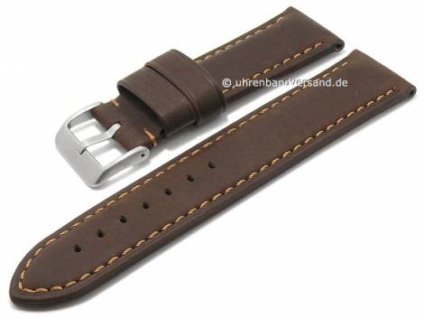 Watch strap 24mm dark brown leather smooth to slightly grained light brown stitching by CONDOR (width of buckle 24 mm) - Bild vergr��ern 