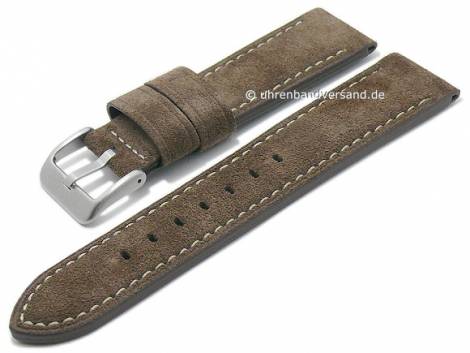Watch strap 24mm dark brown leather suede like light stitching by CONDOR (width of buckle 22 mm) - Bild vergrern 