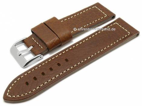 Watch strap 24mm light brown camel grain white stitching by Condor (width of buckle 24 mm) - Bild vergr��ern 