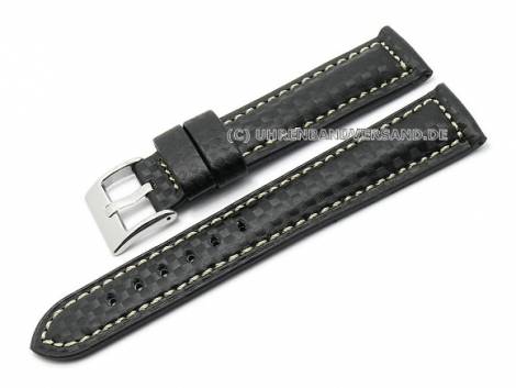 Watch strap 24mm black carbon look lightly contrast stitching (width of buckle 22 mm) - Bild vergr��ern 