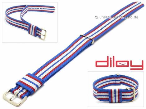 Watch strap 18mm blue nylon red and white stripes one piece strap by DILOY - Bild vergr��ern 