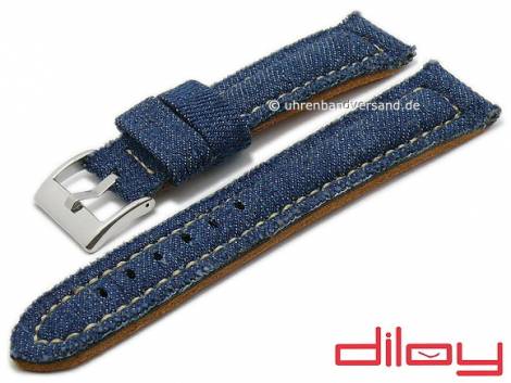Watch strap 22mm blue textile/leather Jeans look padded light stitching by DILOY (width of buckle 20 mm) - Bild vergr��ern 