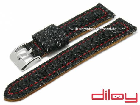 Watch strap 18mm black textile/leather Jeans look padded red stitching by DILOY (width of buckle 16 mm) - Bild vergr��ern 