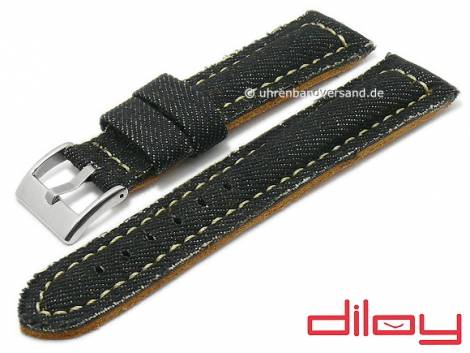 Watch strap 22mm black textile/leather Jeans look padded light stitching by DILOY (width of buckle 20 mm) - Bild vergr��ern 