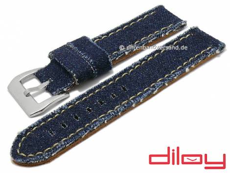 Watch strap 24mm dark blue textile/leather Jeans look light stitching by DILOY (width of buckle 24 mm) - Bild vergr��ern 