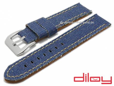 Watch strap 20mm blue textile/leather Jeans look light stitching by DILOY (width of buckle 20 mm) - Bild vergr��ern 
