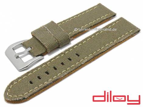 Watch strap 22mm oliv green textile/leather Jeans look light stitching by DILOY (width of buckle 22 mm) - Bild vergr��ern 