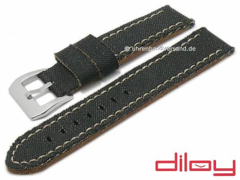 Watch strap 20mm black textile/leather Jeans look light stitching by DILOY (width of buckle 20 mm) - Bild vergr��ern 