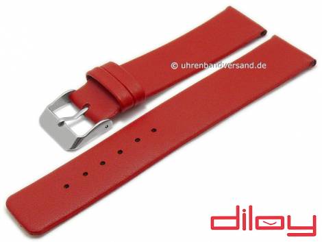 Watch strap 18mm red leather smooth without stitching by DILOY (width of buckle 18 mm) - Bild vergr��ern 