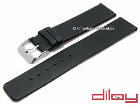Watch strap 20mm black leather smooth without stitching by DILOY (width of buckle 20 mm) - Bild vergr��ern 