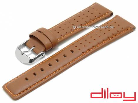 Watch strap 22mm light brown leather racing look orange stitching DILOY (width of buckle 20 mm) - Bild vergr��ern 