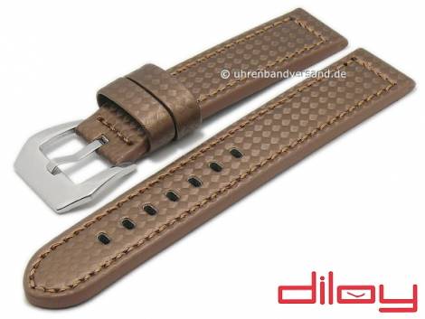 Watch strap 22mm brown leather carbon look stitched by DILOY (width of buckle 22 mm) - Bild vergrern 