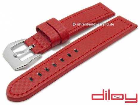 Watch strap 18mm red leather carbon look stitched by DILOY (width of buckle 18 mm) - Bild vergr��ern 