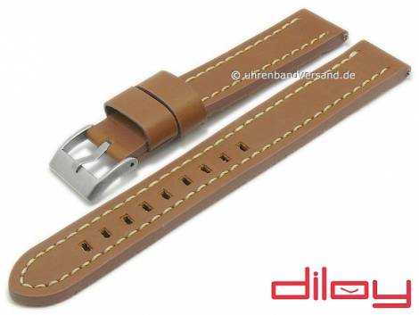 Watch strap XL 20mm light brown leather smooth light stitching easy change spring bars DILOY (width of buckle 20 mm) - Bild vergr��ern 