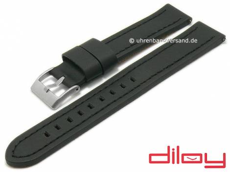 Watch strap XL 22mm black leather smooth stitched with easy change spring bars DILOY (width of buckle 22 mm) - Bild vergr��ern 