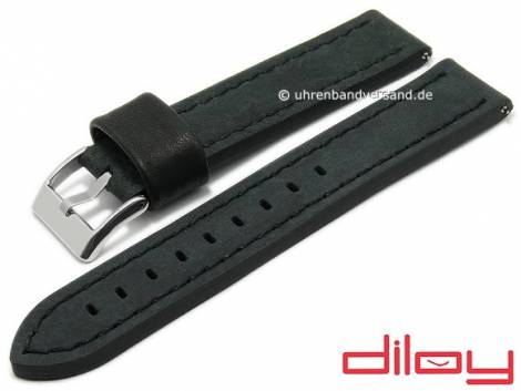Watch strap 20mm black leather vintage look stitched with easy change spring bars by DILOY (width of buckle 20 mm) - Bild vergr��ern 