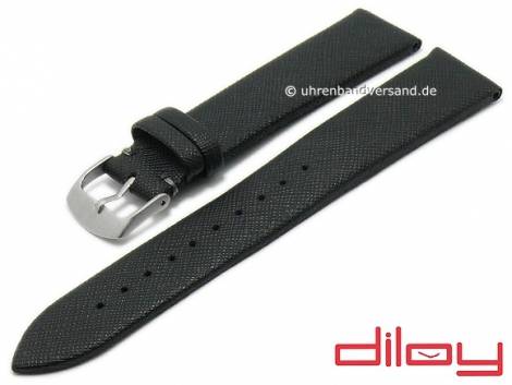 Watch strap 22mm black leather Saffiano structure matt by DILOY (width of buckle 20 mm) - Bild vergr��ern 