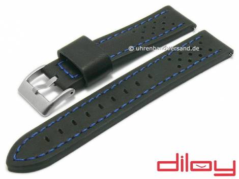 Watch strap 24mm black leather racing look blue stitching with easy change spring bars DILOY (width of buckle 24 mm) - Bild vergr��ern 