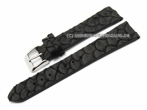 Watch strap 24mm black genuine fish leather grained (width of buckle 20 mm) - Bild vergr��ern 