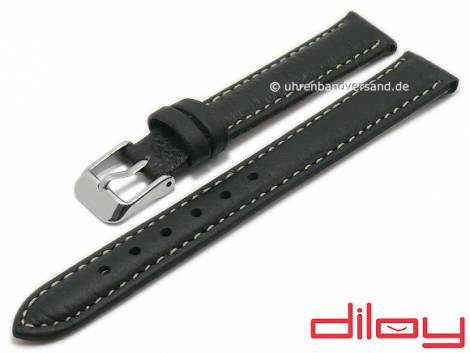 Watch strap 14mm black leather grained light stitching by DILOY (width of buckle 12 mm) - Bild vergr��ern 
