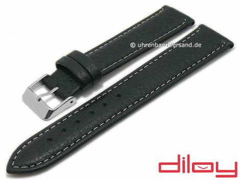 Watch strap 16mm black leather grained light stitching by DILOY (width of buckle 14 mm) - Bild vergrern 
