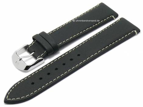 Watch strap -Silverstone- 24mm black leather textile grain light stitching by DI-MODELL (width of buckle 20 mm) - Bild vergr��ern 