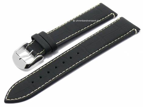 Watch strap -Monterrey- 22mm black leather caoutchouc coated alligator grain by DI-MODELL (width of buckle 20 mm) - Bild vergr��ern 