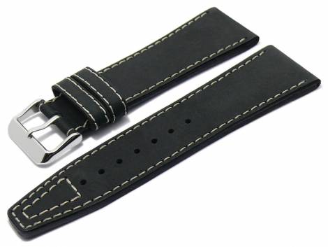 Watch strap -Nevada- 26mm black leather smooth light stitching by DI-MODELL (width of buckle 22 mm) - Bild vergr��ern 