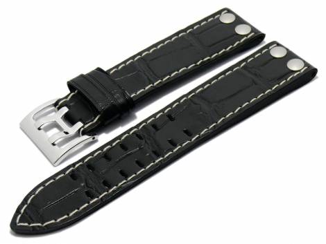 Watch band 20mm black by Di-Modell -Venezuela- alligator grain light stitching (width of buckle 20 mm) - Bild vergr��ern 