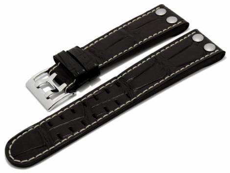 Watch band 22mm black by Di-Modell -Venezuela- alligator grain light stitching (width of buckle 20 mm) - Bild vergr��ern 