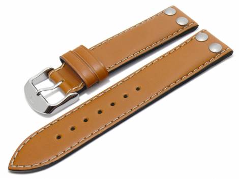 Watch band 20mm light brown Di-Modell -IKARUS- smooth light contrast stitching with rivets (width of buckle 20 mm) - Bild vergr��ern 
