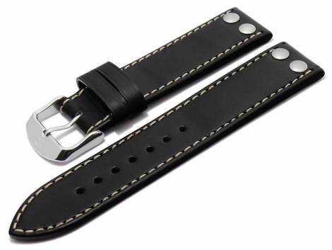 Watch band 20mm black Di-Modell -IKARUS- smooth light contrast stitching with rivets (width of buckle 20 mm) - Bild vergr��ern 