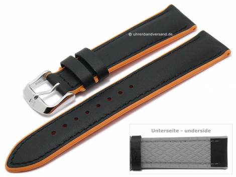 Watch strap -Daytona- 22mm black leather/silicone smooth orange sides by DI-MODELL (width of buckle 20 mm) - Bild vergrern 