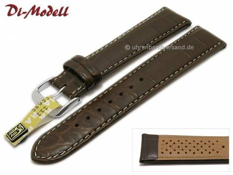 Well-crafted watch strap 22mm dark brown genuine Alligator light stitched by DI-MODELL (width of buckle 18 mm) - EU ONLY - Bild vergr��ern 