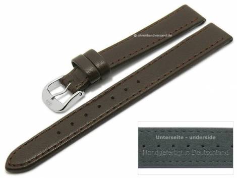 Watch strap -Ovino- 14mm dark brown genuine lamb leather smooth stitched by DI-MODELL (width of buckle 12 mm) - Bild vergrern 