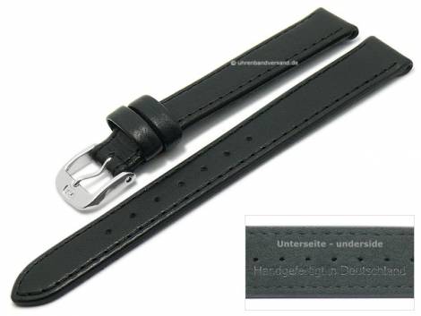 Watch strap -Ovino- 14mm black genuine lamb leather smooth stitched by DI-MODELL (width of buckle 12 mm) - Bild vergrern 